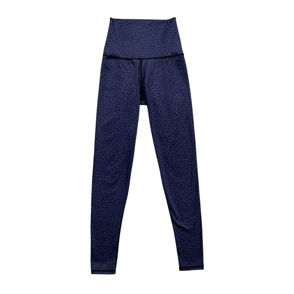 Barre3 Leggings Women XS Extra Small Blue Cheetah High Rise Wide Waistband Yoga